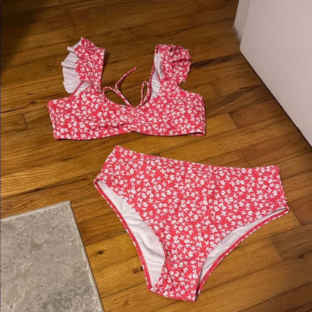 Pink Lily coral bikini (top & bottom) - Picture 2 of 2